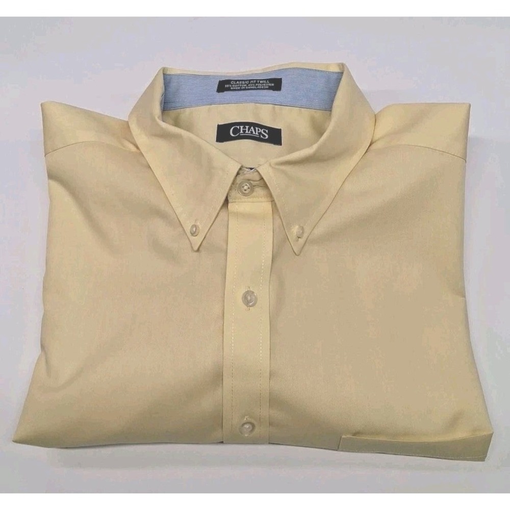 Chaps Men's (2XL) 18-18 1/2 34/35 Wrinkle Free Button Dress Shirt Yellow NWOT - Picture 3 of 13